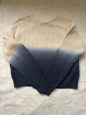 Tory Sport Cream-to-Navy Ombre Crewneck Sweater